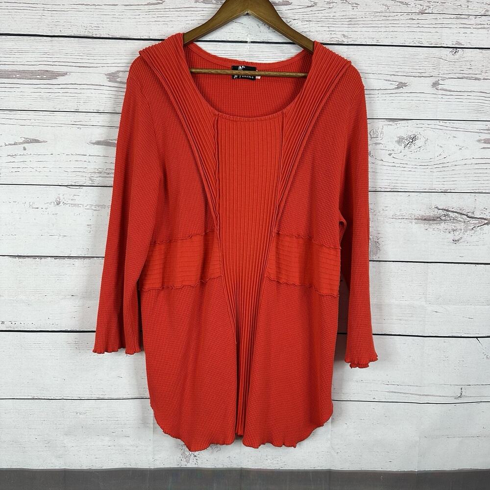 Fenini Shirt Womens Large Orange Red Textured Boxy Artsy USA Lagenlook Art‎